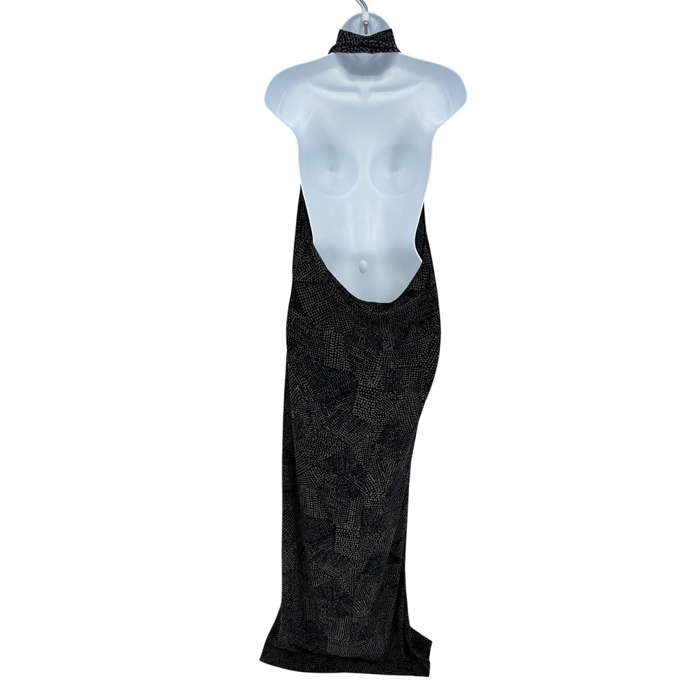 KamaliKulture Dress XL Black Grey Halter Turtleneck Backless Maxi Gown Slit - Picture 6 of 11